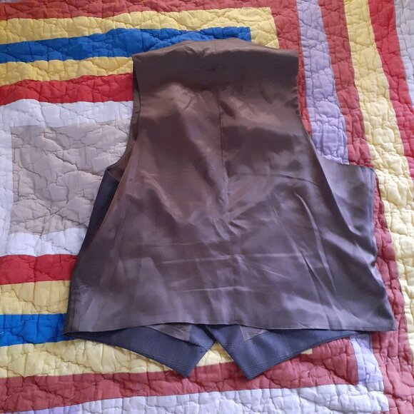 Vintage Brown Plaid Suit Jacket and Matching Vest Size 43 - Picture 4 of 14